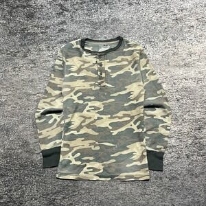 Joe Boxer Camo Long Sleeve Thermal Shirt Henley Medium Camouflage Skater Y2K